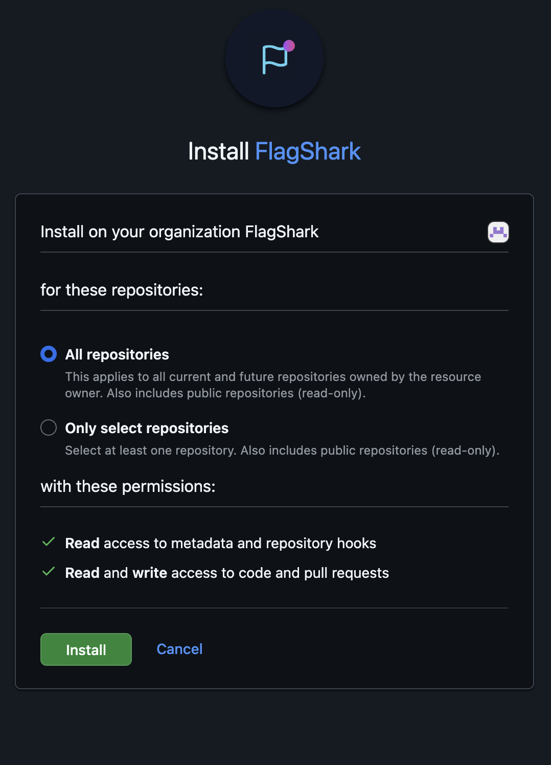 GitHub App installation scope selection